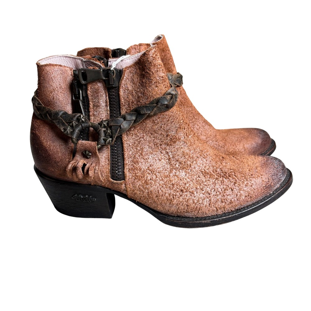 New Miss Macie Brash-n-Sassy Tan Roughout Leather Western Ankle Boots Womens 9.5
